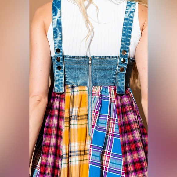 Dressed in Lala Walking On Sunshine Overall Dress NWT Size XL Plaid Panel Denim - Picture 9 of 15